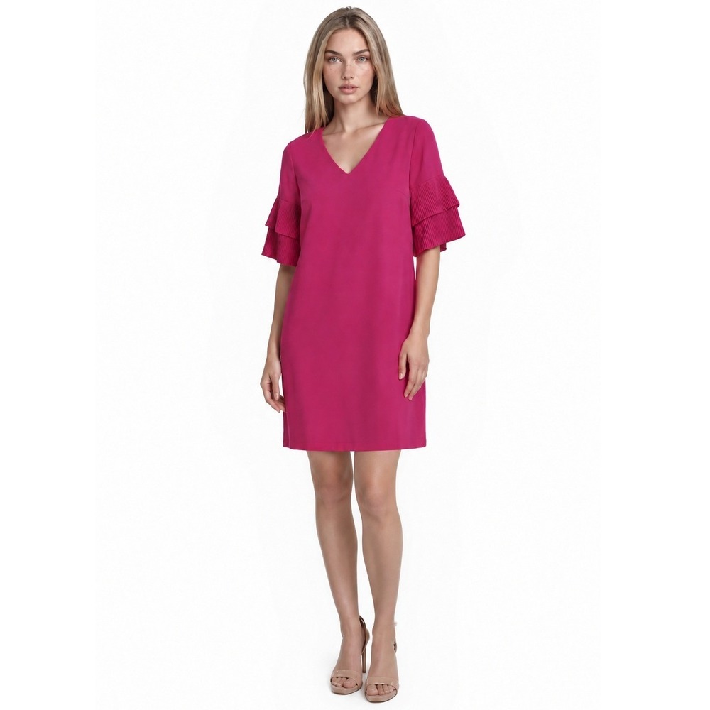 NEW Sam Edelman Shift Dress Women's Size 6 Pink Tiered Pleated Ruffle Cocktail